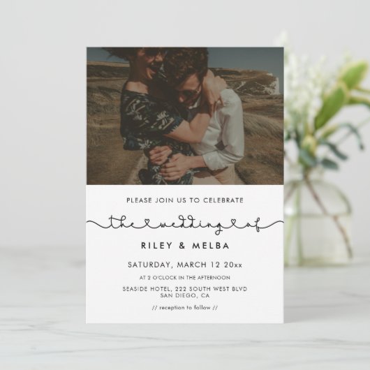 かわいいハートフォント結婚の写真 招待状 (スタンド正面)