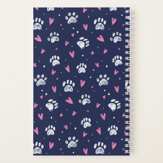 かわいいハートペット足跡パターン 犬猫好き ノートブック (裏面)