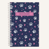 かわいいハートペット足跡パターン 犬猫好き ノートブック (正面)