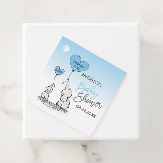 かわいいハートボーイブルーエレファントママ&ベビーシャワー フェイバータグ (インサイチュ)