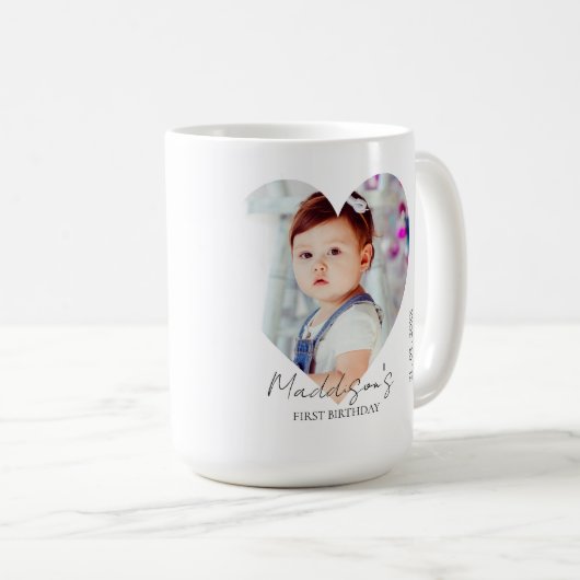 かわいいハートミニマル写真第1誕生日 コーヒーマグカップ (正面右)