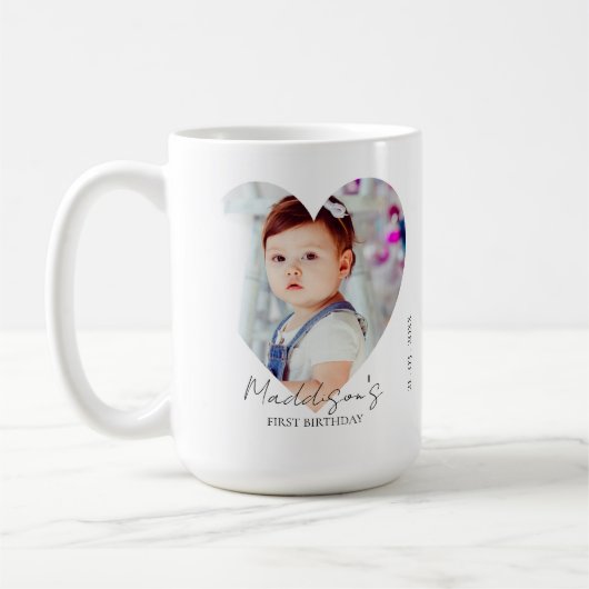 かわいいハートミニマル写真第1誕生日 コーヒーマグカップ (左)