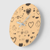 かわいいハートモダンダークグレーパターン ラージ壁時計 (傾斜)