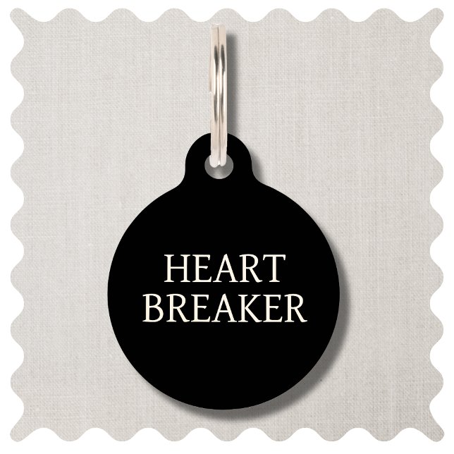 かわいいハートモダンブレーカーブラックドッグペット用名札 ペット　ネームタグ (Funny Heart Breaker Dog ID Tag in Modern Black )