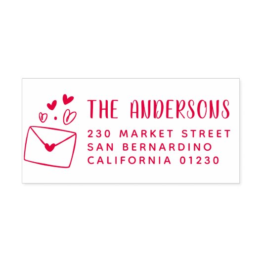 かわいいハートモダン封筒の名前と差出人住所 セルフインキングスタンプ (デザイン)