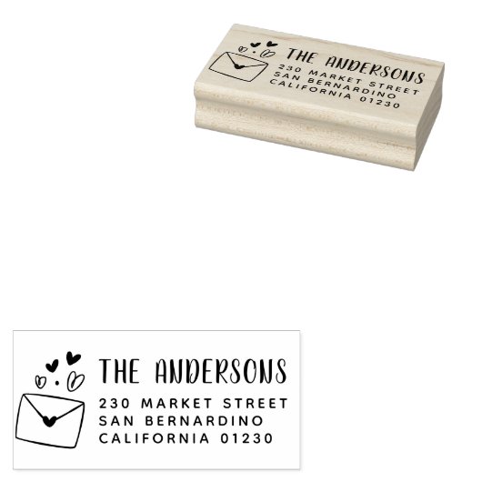 かわいいハートモダン封筒の名前と差出人住所 ラバースタンプ (押印)