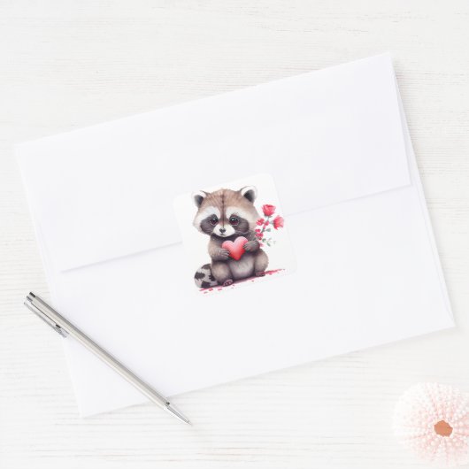 かわいいハートラクーンバレンタイン スクエアシール (封筒)