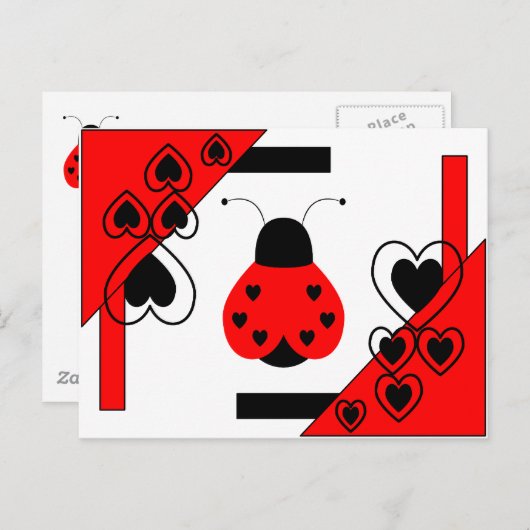 かわいいハートラディバグバレンタインポストカード シーズンポストカード (正面/裏面)