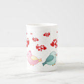 かわいいハートラブバードバレンタインデー ボーンチャイナマグカップ (正面)