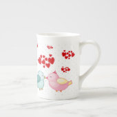 かわいいハートラブバードバレンタインデー ボーンチャイナマグカップ (右)