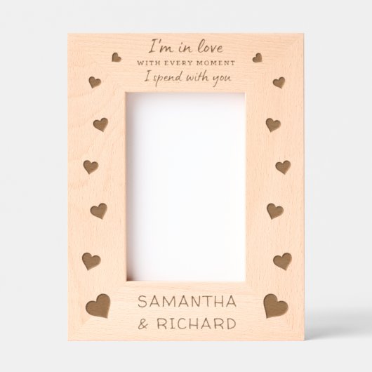 かわいいハートラブ引用文カップル名パーソナライズされた レーザー彫刻フレーム (正面)