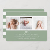 かわいいハート写真ストリップ誕生告知セージ サンキューカード (正面/裏面)