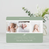 かわいいハート写真ストリップ誕生告知セージ サンキューカード (スタンド正面)