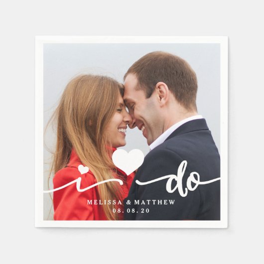 かわいいハート写真結婚の紙ナプキン スタンダードカクテルナプキン (正面)