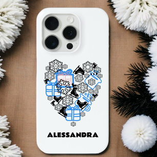 かわいいハート冬のクリスマスドゥードルモノグラム雪 iPhone 15 PROケース