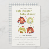 かわいいハート冬の醜いセーター赤ちゃんシャワー招待状 サンキューカード (正面/裏面)
