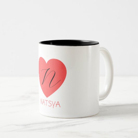 かわいいハート名イニシャルスタイリッシュコーヒーマグ ツートーンマグカップ (正面右)