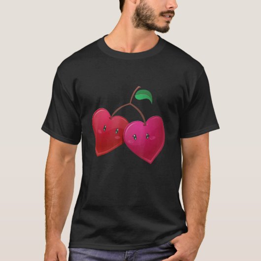 かわいいハート型さくらんぼ Tシャツ (正面)