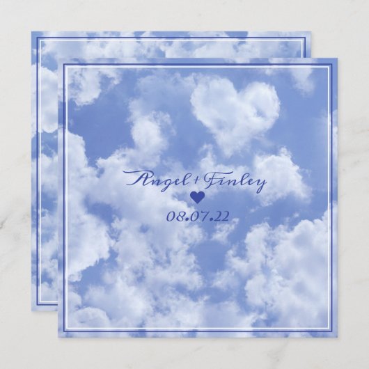 かわいいハート形の雲が青い空に浮かぶ、明るく幸せなイメージ (正面/裏面)