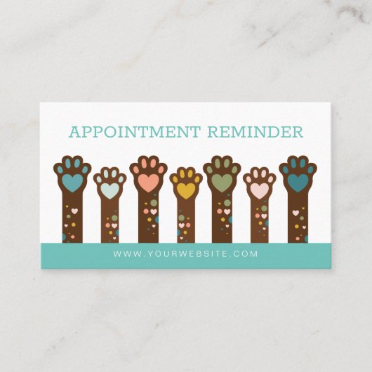 かわいいハート形動物のペットの足 予約カード (正面)