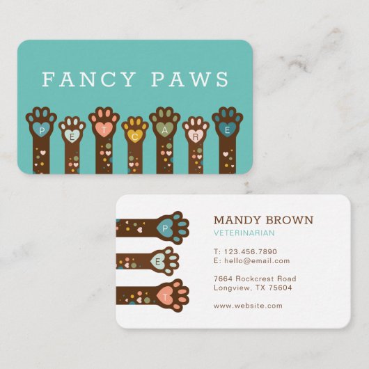 かわいいハート形動物のペットの足 名刺 (正面/裏面)