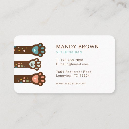 かわいいハート形動物のペットの足 名刺 (裏面)