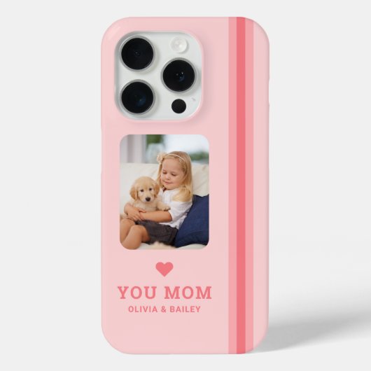 かわいいハート愛あなたママストライプピンク Case-Mate iPhoneケース (裏面)