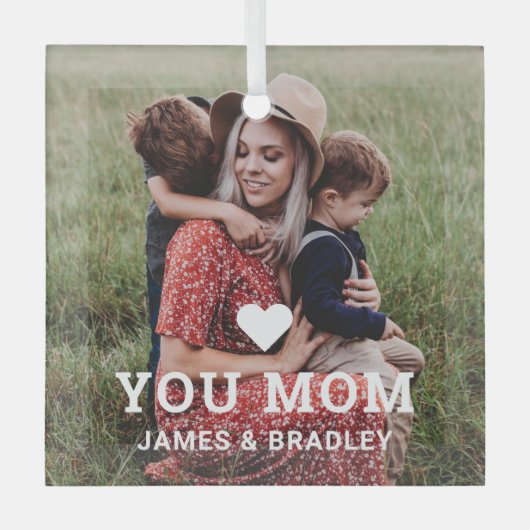 かわいいハート愛あなた母の日の写真 ガラスオーナメント (正面)