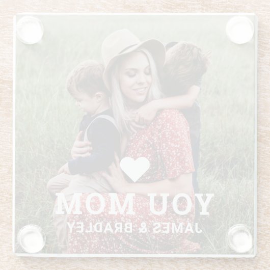 かわいいハート愛あなた母の日の写真 ガラスコースター (裏面)