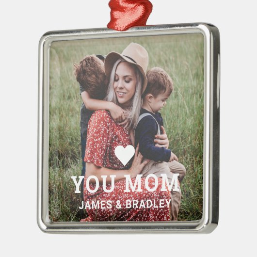 かわいいハート愛あなた母の日の写真 メタルオーナメント (左)