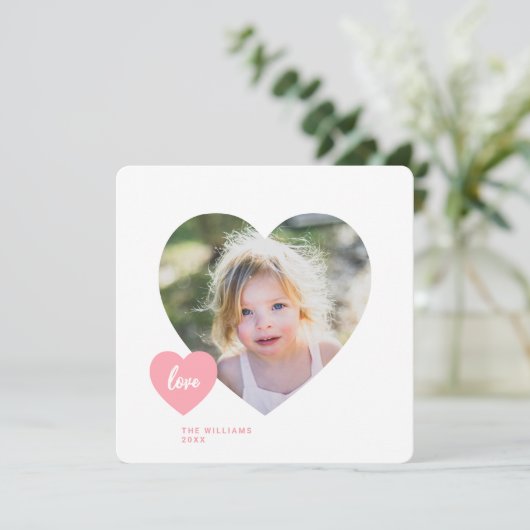 かわいいハート教室写真スクエアバレンタインカード サンキューカード (スタンド正面)