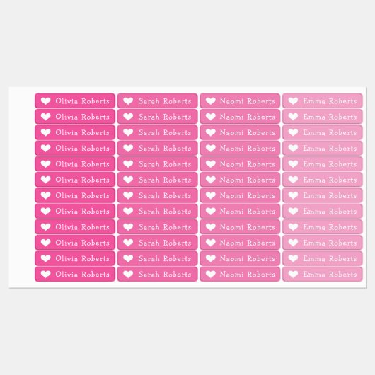 かわいいハート文字ピンクのファブリック服 ラベル (シート)