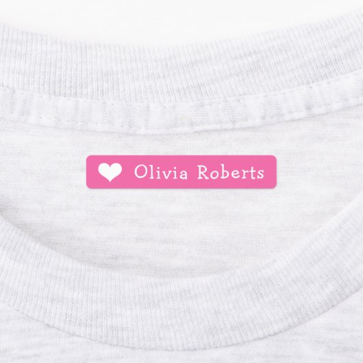 かわいいハート文字ピンクのファブリック服 ラベル (貼付)