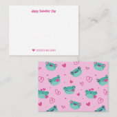 かわいいハート柄のカートゥーンフロッグバレンタインデー ノートカード (正面/裏面)