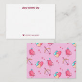 かわいいハート柄のキューピッドの弓と矢のバレンタインデー ノートカード (正面/裏面)