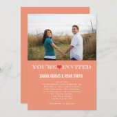 かわいいハート桃の赤い結婚式の写真招待状 招待状 (正面/裏面)