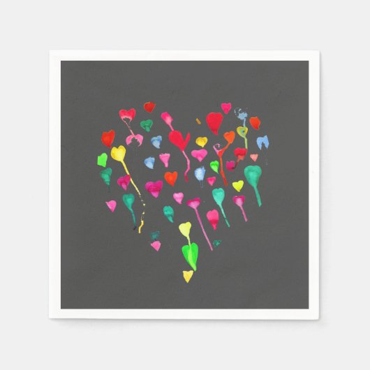 かわいいハート水彩画イラストレーションピクニックアート スタンダードカクテルナプキン (正面)