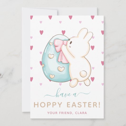 かわいいハート水色イースターエッグバニーキッズフレンド シーズンカード (正面)