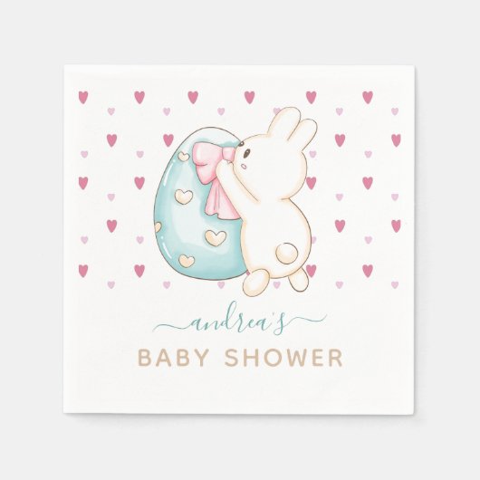 かわいいハート水色イースターエッグバニーベビーシャワー スタンダードカクテルナプキン (正面)