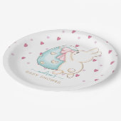 かわいいハート水色イースターエッグバニーベビーシャワー ペーパープレート (アングル)