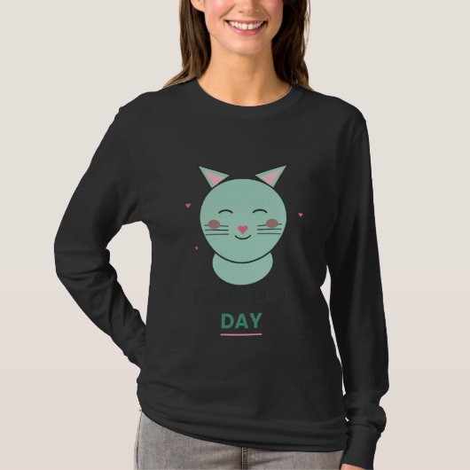 かわいいハート猫Tシャツ 最高の一日 Tシャツ (正面)