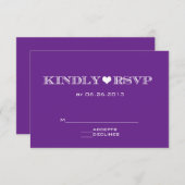 かわいいハート紫色の結婚RSVPのカード 出欠カード (正面/裏面)
