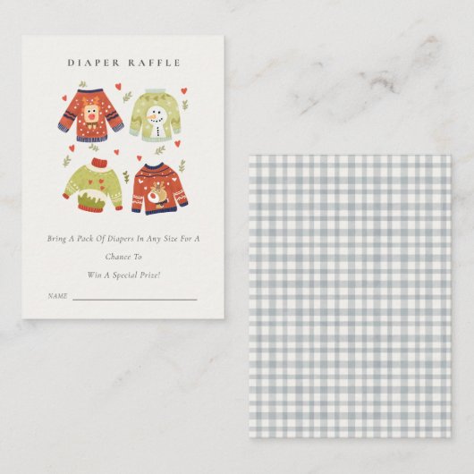 かわいいハート醜いセーターおむつラッフルベビーシャワー エンクロージャーカード (正面/裏面)