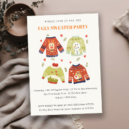 かわいいハート醜いセータークリスマスパーティー招待状 シーズンカード