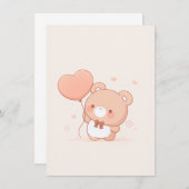 かわいいハート風船のクマのグリーティングカード サンキューカード (正面/裏面)
