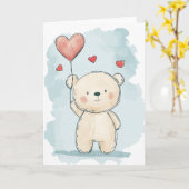 かわいいハート風船クマのグリーティングカード カード (黄色い花)