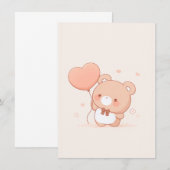 かわいいハート風船クマのグリーティングカード サンキューカード (正面/裏面)