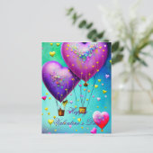 かわいいハート風船バレンタイン ポストカード (スタンド正面)