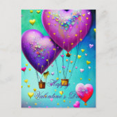 かわいいハート風船バレンタイン ポストカード (正面)