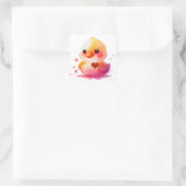 かわいいハート黄色いあひるバレンタイン スクエアシール (バッグ)